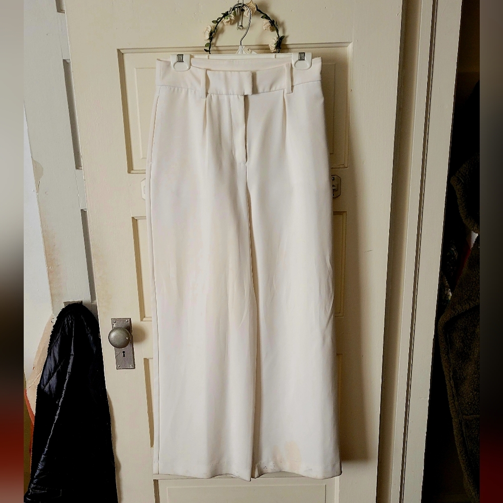 White High Waisted Wide Leg Trousers